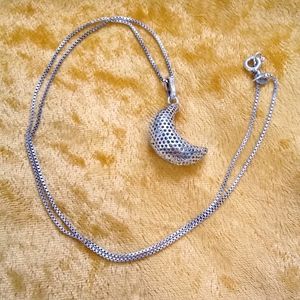 19" Sterling Silver 3D Moon and Chain Necklace